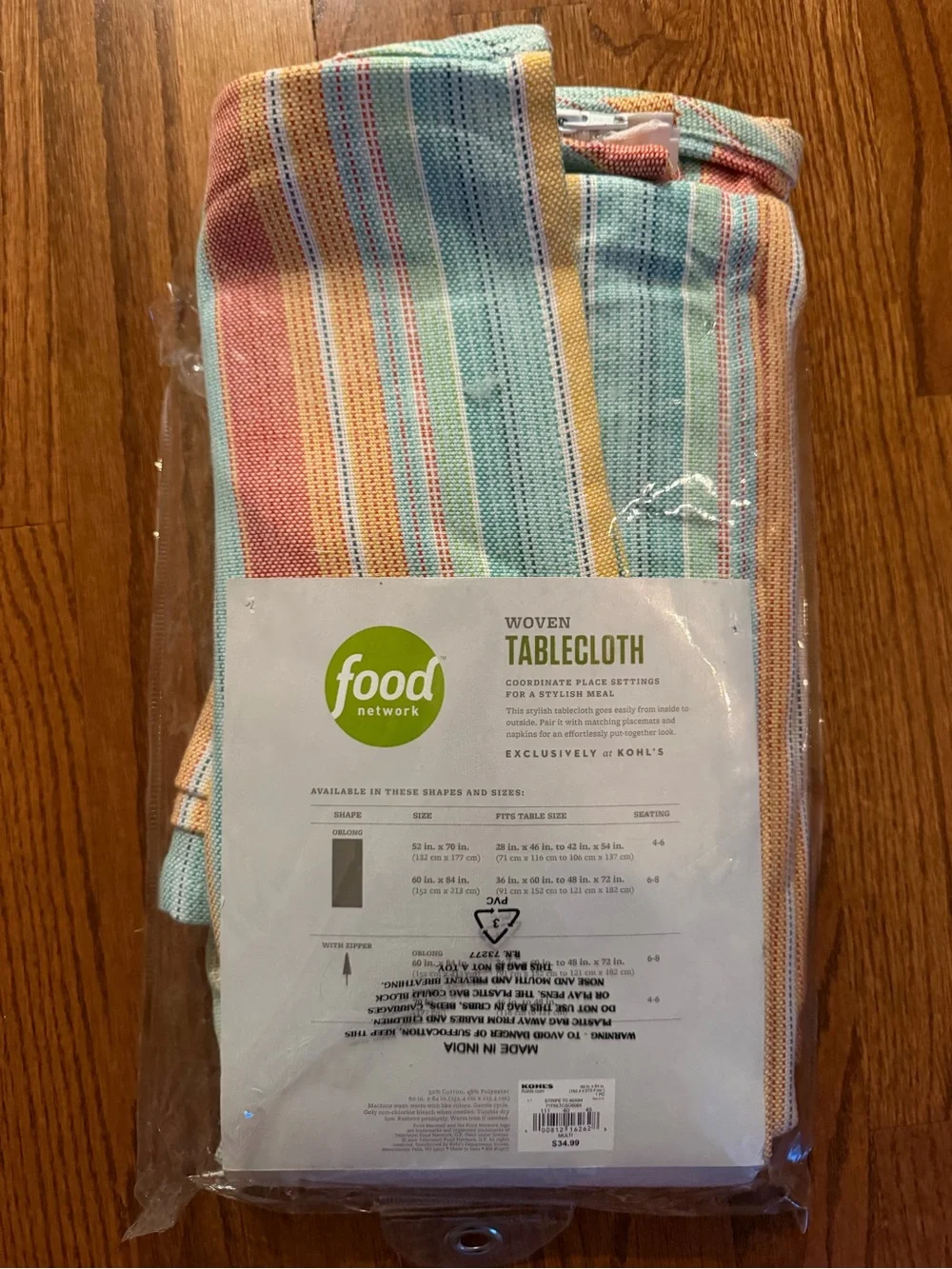 Food Network Multicolor Striped Woven Tablecloth with Umbrella Hole